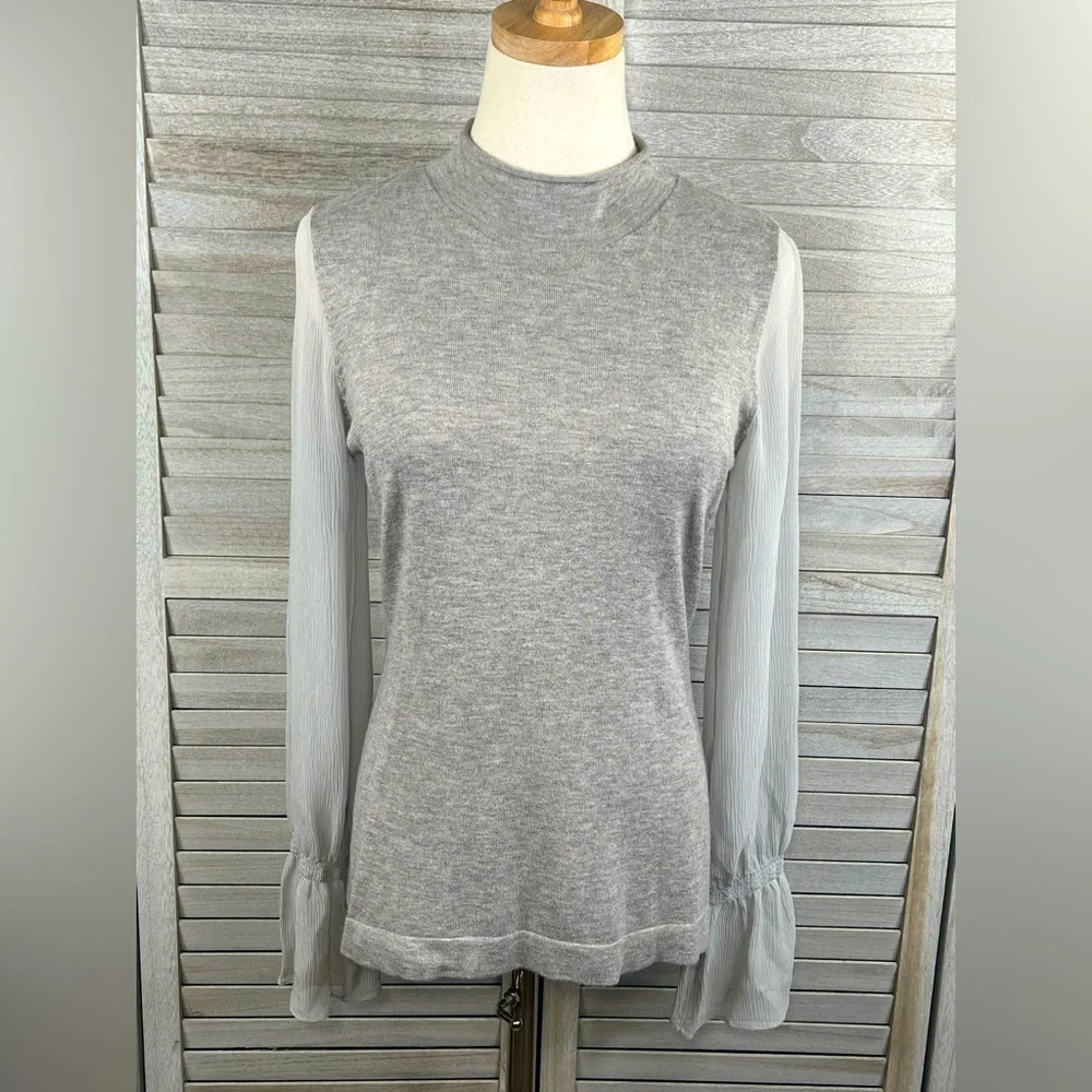 ETCETERA Cashmere Blend Roll Neck Sweater w Silk Sleeves Gray-Small - Picture 1 of 2